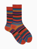 Calze corte uomo lana arancio righe multicolor