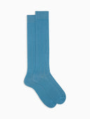 Calcetines largos de hombre de cachemira acanalados celestes lisos