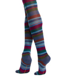 Women's blue wool tights with Multicolor stripes