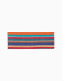 Light blue fleece band for women with multicoloured stripes