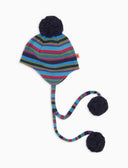 Kinder-Fliegermütze aus Fleece, blau, Multicolor-Streifen