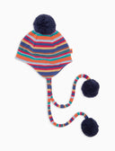 Kinder-Fliegermütze aus Fleece in Hellblau mit Multicolor-Streifen