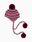 Kinder-Fliegermütze aus Fleece in Rosa mit Multicolor-Streifen