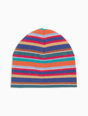 Gorro infantil de forro polar azul claro con rayas multicolor