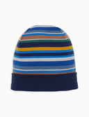Berretto bambino cotone righe multicolor e risvolto tinta unita blu - Gallo 1927 - Official Online Shop