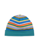 Berretto bambino cotone righe multicolor e risvolto tinta unita azzurro