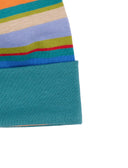 Berretto bambino cotone righe multicolor e risvolto tinta unita azzurro - Gallo 1927 - Official Online Shop
