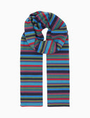 Blue fleece children's scarf with Multicolor stripes