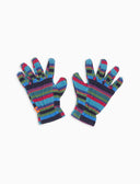 Kinderhandschuhe aus blauem Fleece mit Multicolor-Streifen