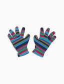 Kinderhandschuhe aus blauem Fleece mit Multicolor-Streifen