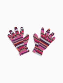 Kinderhandschuhe aus Fleece in Rosa mit Multicolor-Streifen