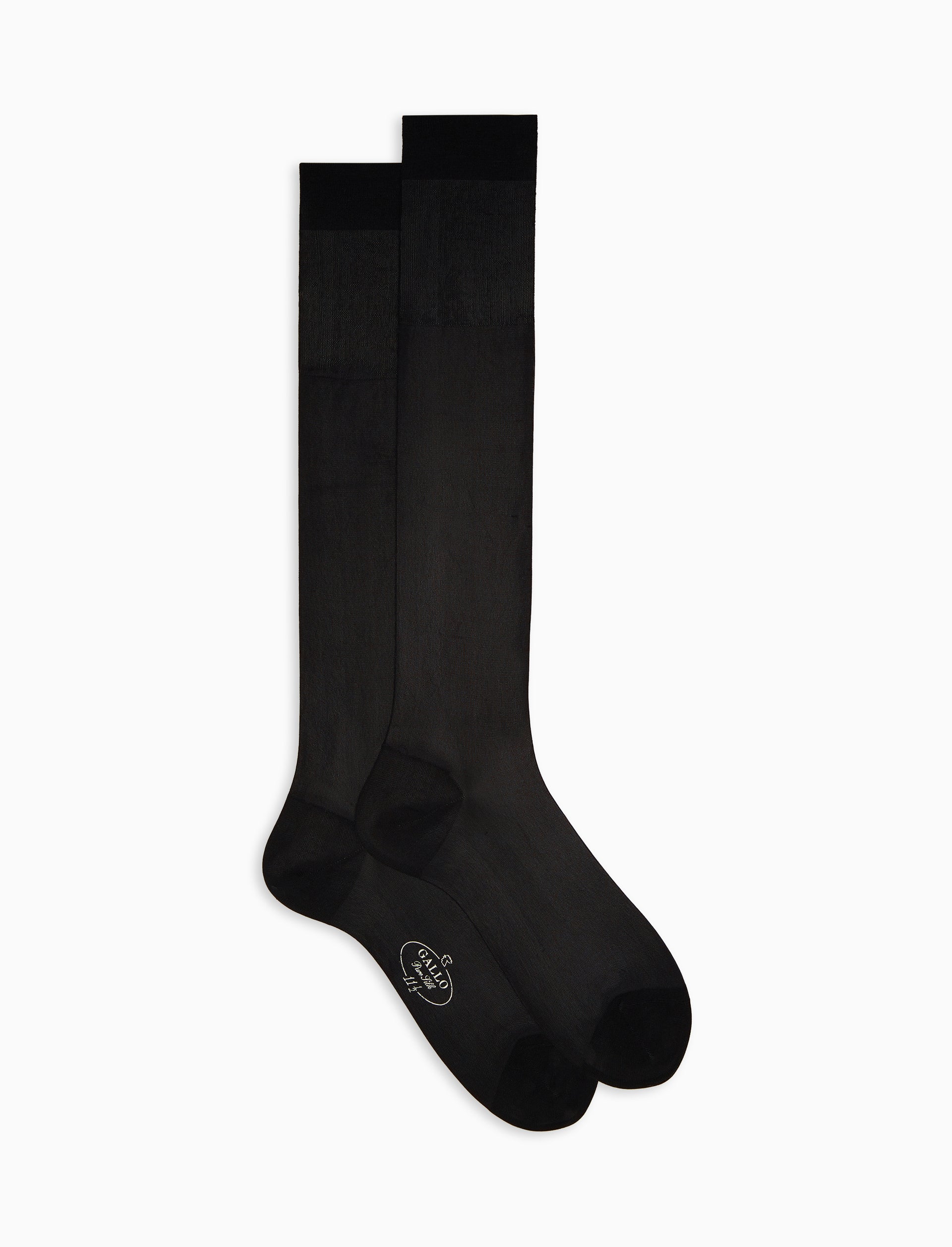 Men's long plain black silk socks