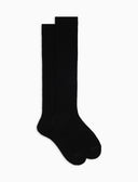 Calze lunghe donna lana, seta e cashmere nero tinta unita