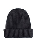 Unisex ribbed plain charcoal grey beanie in wool, silk and cashmere