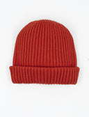 Berretto unisex lana, seta e cashmere minio tinta unita a coste - Gallo 1927 - Official Online Shop