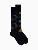 Calze lunghe uomo lana blu fantasia intarsio - Gallo 1927 - Official Online Shop