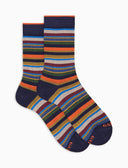 Calze corte donna cotone e cashmere blu righe multicolor micro