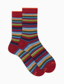 Calcetines tobilleros de mujer de algodón y cachemir burdeos con microbarras Multicolor
