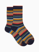 Calze corte donna cotone e cashmere blu righe multicolor micro - Gallo 1927 - Official Online Shop