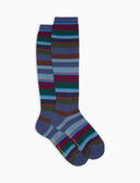 Calze lunghe donna lana blu righe multicolor