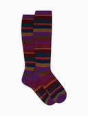 Calze lunghe donna lana viola righe multicolor - Gallo 1927 - Official Online Shop