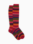 Calze lunghe donna lana fucsia righe multicolor