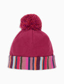 Berretto bambino rosa tinta unita con pom pon multicolor