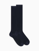 Calze lunghe viscosa blu tinta unita a coste - Gallo 1927 - Official Online Shop