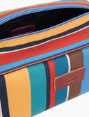Classic unisex light blue beauty case with multicoloured stripes