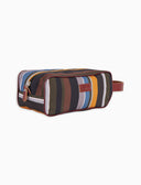 Classic unisex grey beauty case with multicoloured stripes