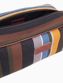 Classic unisex grey beauty case with multicoloured stripes