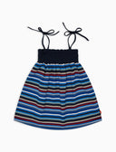 Vestito spalline annodate bambina cotone blu royal righe multicolor - Gallo 1927 - Official Online Shop
