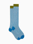 Calze lunghe uomo cotone fantasia seersucker azzurro - Gallo 1927 - Official Online Shop