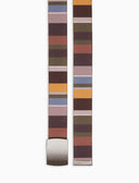 Elastic grey unisex ribbon belt with multicoloured stripes