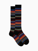 Calze lunghe uomo cotone nero righe multicolor - Gallo 1927 - Official Online Shop