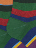 Men's long green light cotton socks with multicoloured stripes