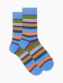 Calze corte uomo cotone leggero azzurre righe multicolor