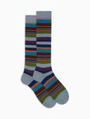 Calze lunghe donna cotone azzurro righe multicolor - Gallo 1927 - Official Online Shop