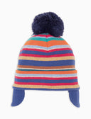 Kinder-Fliegermütze aus Fleece in Hellblau mit Multicolor-Streifen