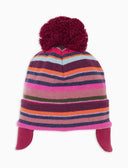 Kinder-Fliegermütze aus Fleece in Rosa mit Multicolor-Streifen
