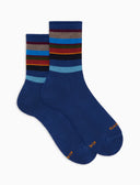 Calze corte uomo spugna di cotone blu e fascia righe multicolor - Gallo 1927 - Official Online Shop