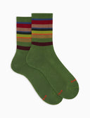 Calze corte uomo spugna di cotone verde e fascia righe multicolor - Gallo 1927 - Official Online Shop