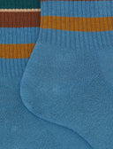 Men's short socks in light blue warm cotton terry cloth with multicoloured stripes