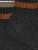 Men's short socks in grey warm cotton terry cloth with multicoloured stripes