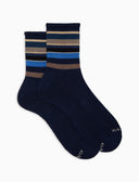 Calze corte donna spugna di cotone blu e fascia righe multicolor - Gallo 1927 - Official Online Shop