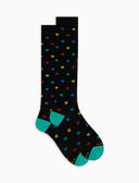 Calze lunghe donna cotone fantasia piccoli galletti colorati nero - Gallo 1927 - Official Online Shop