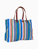 Sacca mare donna righe multicolor e manici in pelle azzurro - Gallo 1927 - Official Online Shop