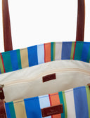 Sacca mare donna righe multicolor e manici in pelle azzurro - Gallo 1927 - Official Online Shop