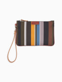 Contemporary grey unisex pouch with multicoloured stripes