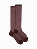 Calze lunghe donna cotone fantasia twin rib marrone